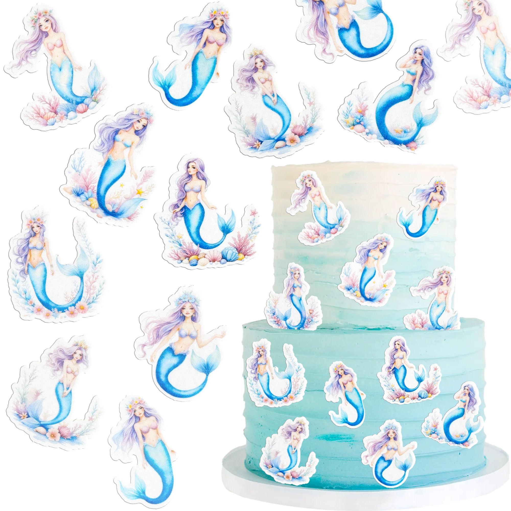 Ephlyn 54Pcs Edible Colorful Mermaid Cupcake Toppers Mermaid Cupcake Picks for Under The Sea Party Decoration Baby Shower Girls Mermaids Birthday Ocean Theme Bridal Shower Wedding Supplies