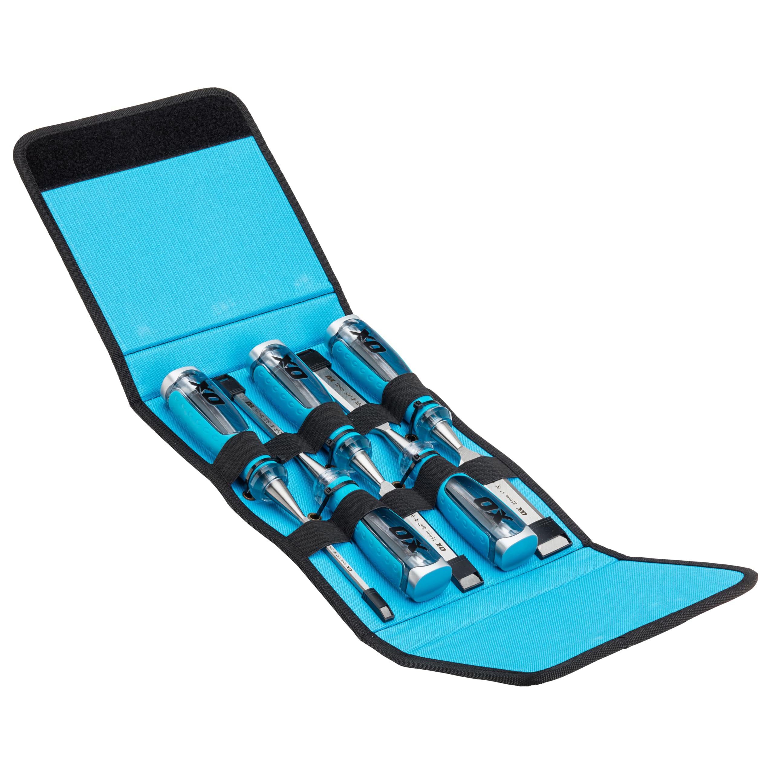 OX Pro 5 Piece Wood Chisel Set in Velcro Case - 6mm, 10mm, 16mm, 19mm, 25mm