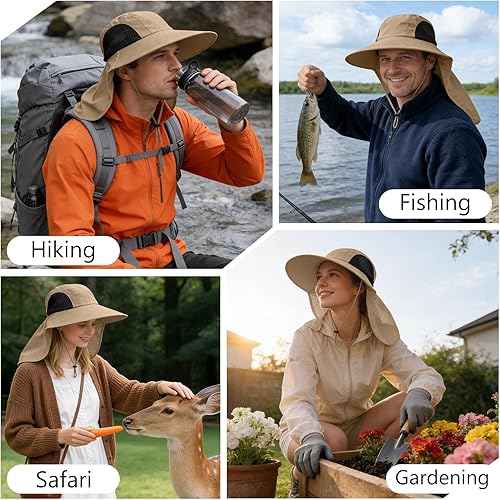 Miniatura 5 de Sombrero de sol para hombres y mujeres con solapa para el cuello, protección UV UPF 50+, sombreros de pesca para senderismo, sombrero de ala ancha