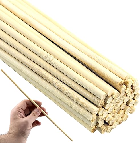 Paquete de 50 varillas de madera de 1/4 x 12 pulgadas, sin terminar, clavijas de madera natural sin terminar, clavijas de madera sin terminar,