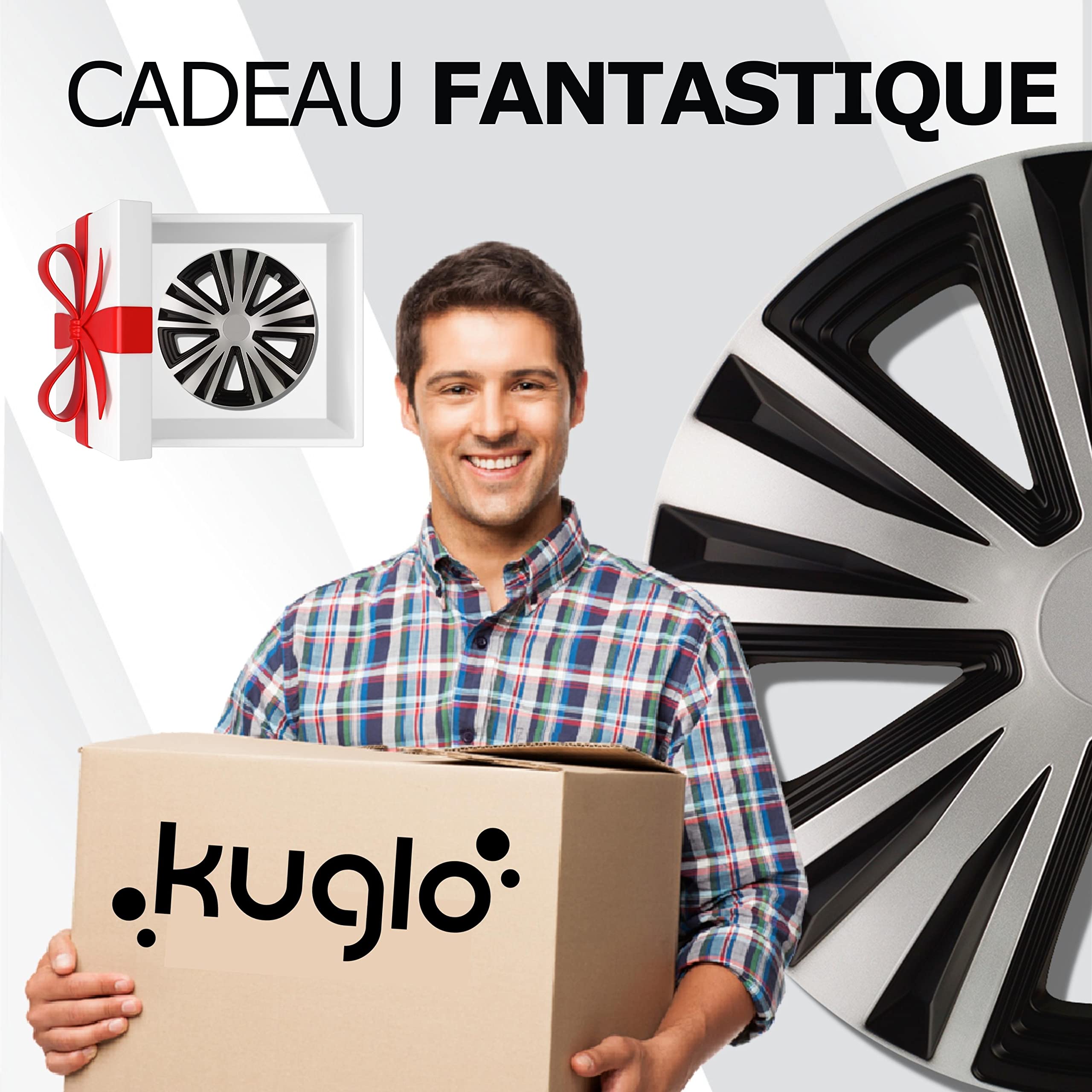 Kuglo G-Night 4 enjoliveurs 16 Pouces Argent/Noir pour Jantes Acier