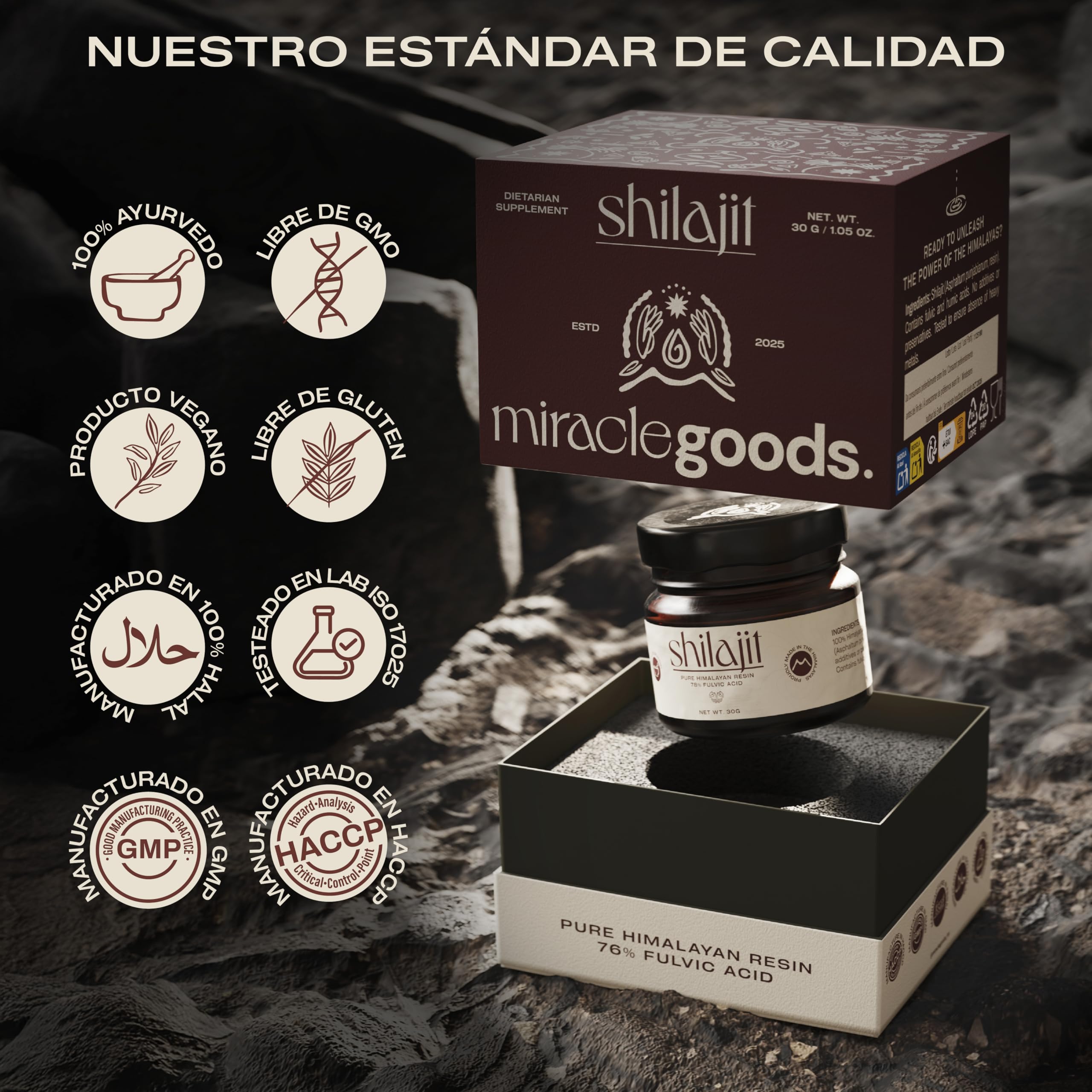 Shilajit Puro dell'Himalaya | Shilajit Resina naturale con 76% Acido Fulvico +85 Minerali | Certificato Laboratorio, Senza Metalli Pesanti | Vitalità Rinnovata e Forza Strutturale