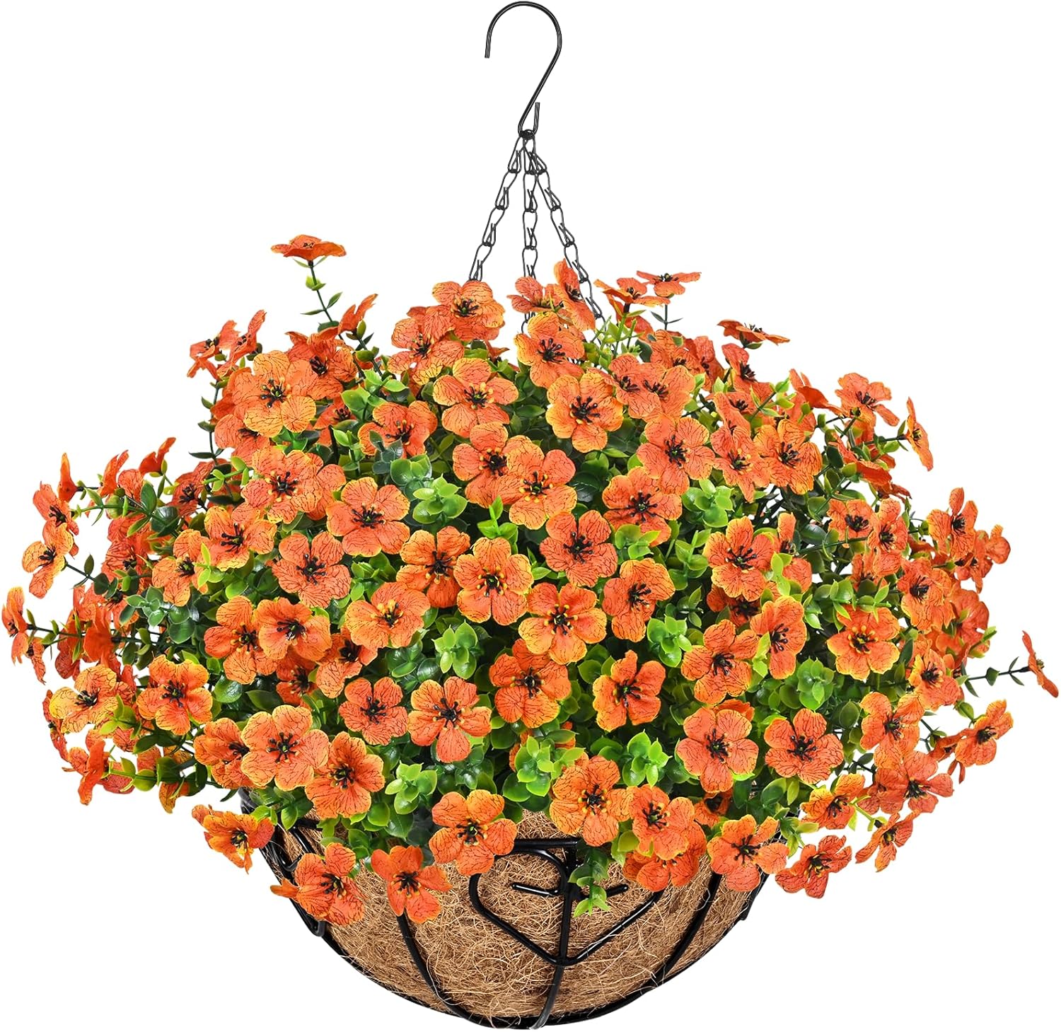 waipfaru artificial fake hanging mums plants flowers basket for fall autumn outdoor decor, faux silk orange flower uv resistant for outside patio garden, fall decoration for home