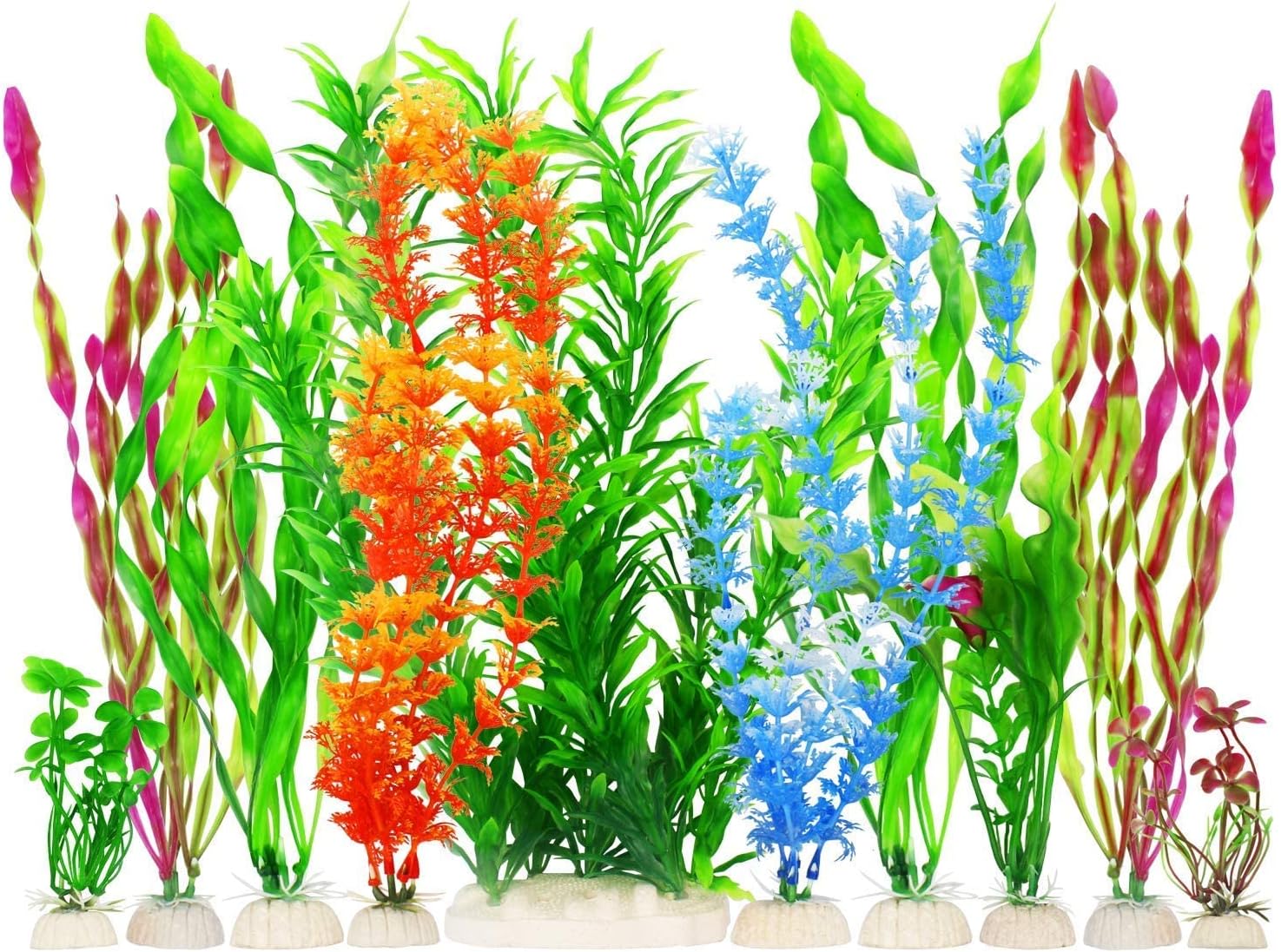 MyLifeUNIT Artificial Aquarium Plants, 12 Pcs Fish Tank Plants for Decorations Bundle