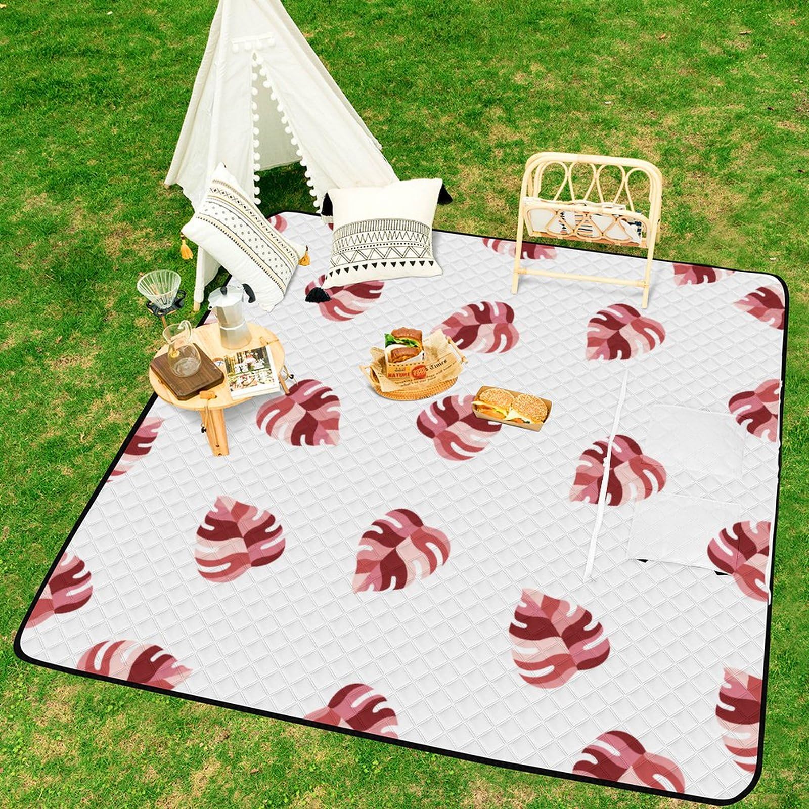 3D Stampa Turtle Backed Bamboo Pink Coperta Picnic Impermeabile Stuoia Spiaggia Pieghevole Coperta Da Picnic Per Spiaggia Campeggio Pic-nic Attività All'aperto 200x200cm
