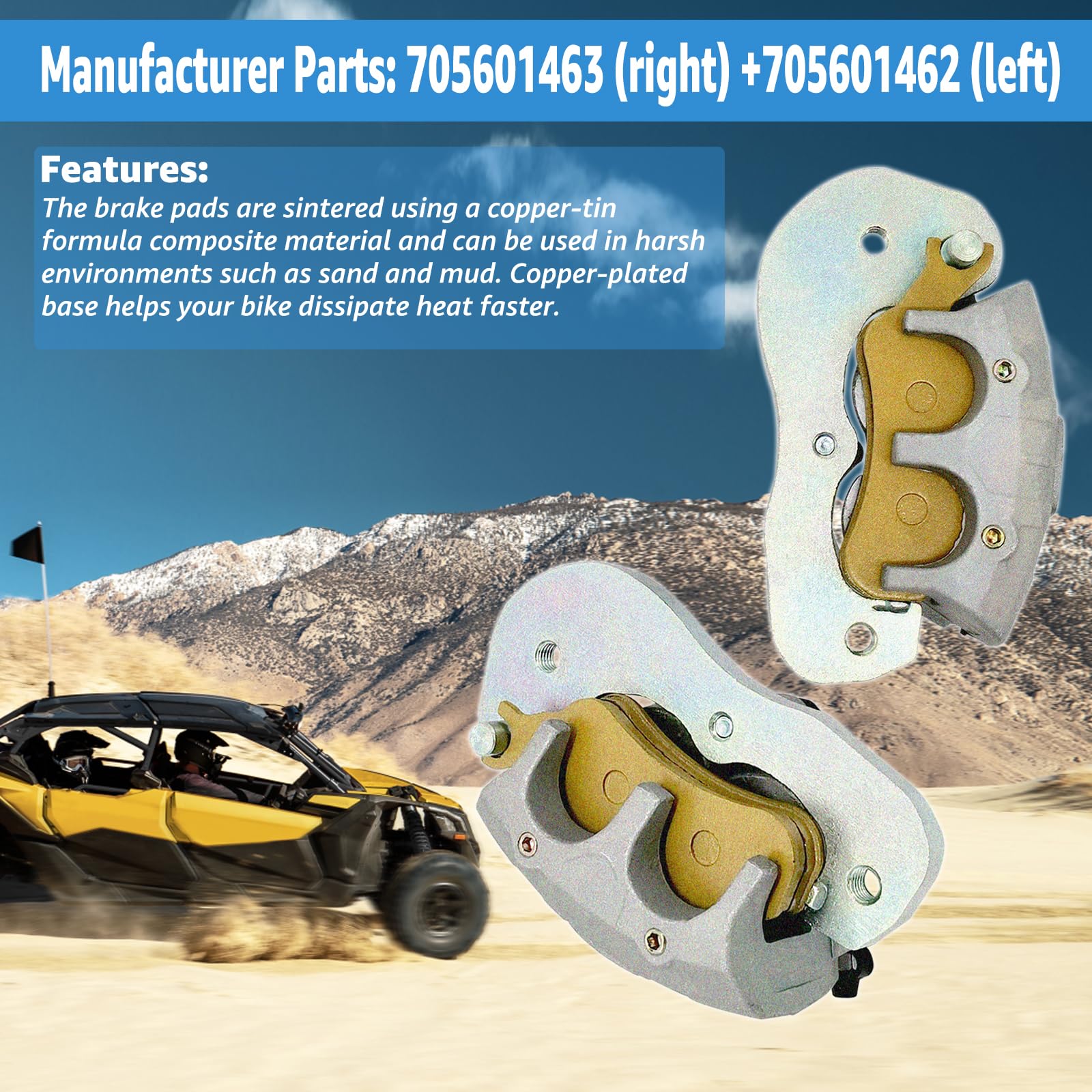Front Brake Calipers & Sintered Pads For Can-Am Maverick/Defender/Commander (2016-2022) - Left & Right Set
