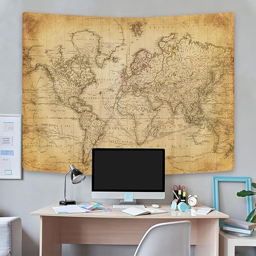 Miniatura 3 de GOAOK Tapiz de mapa del mundo antiguo, tapiz vintage de distribución geográfica, tapiz para colgar en la pared, póster de mapa mundial educativo del