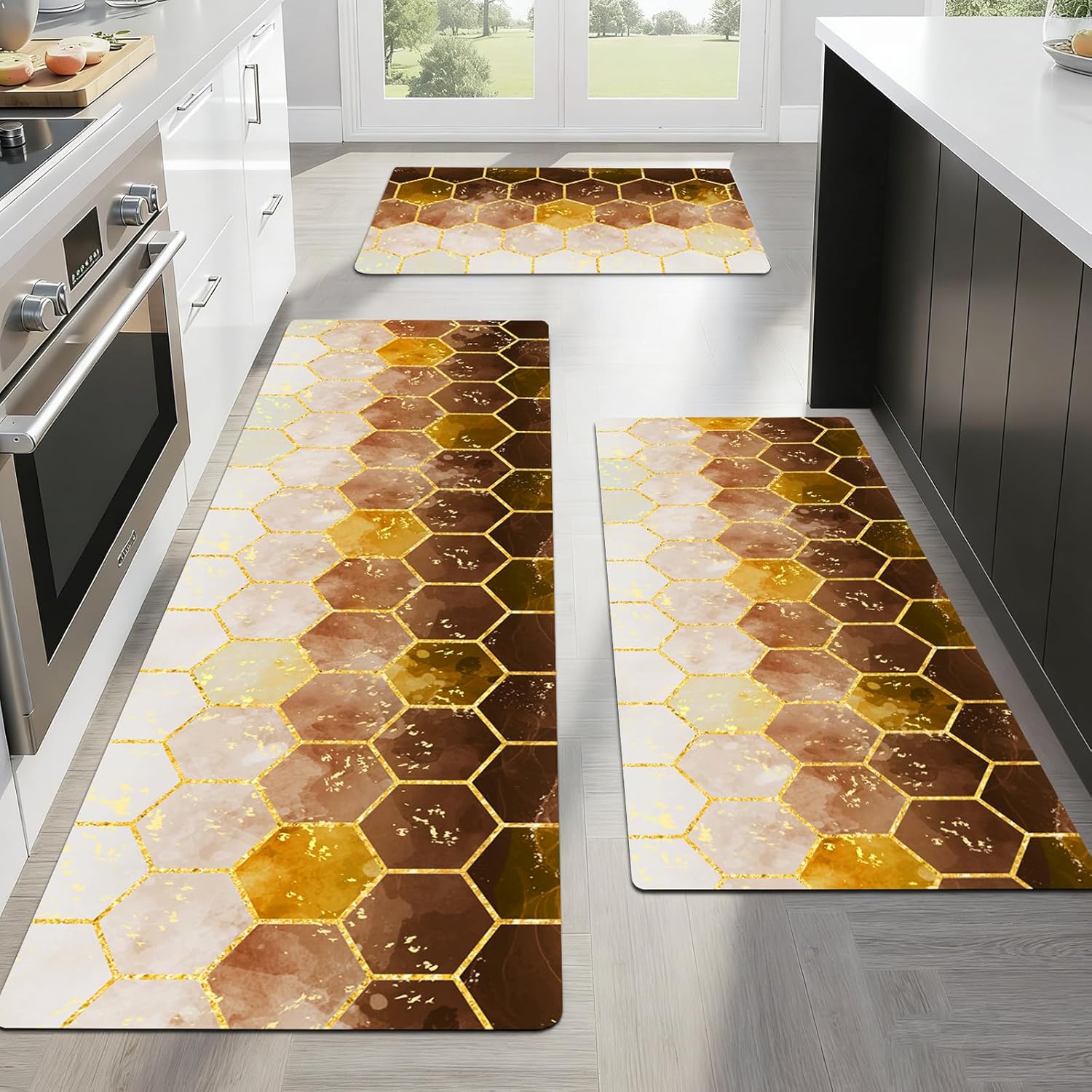 BSSN Kitchen Mats for Floor 3 Pieces Set, Stain Resistant & Easy Wipe Memory Foam Kitchen Rugs, Absorbent Non-Slip Runner Mat with TPR Backing for Sink, Stove & Laundry