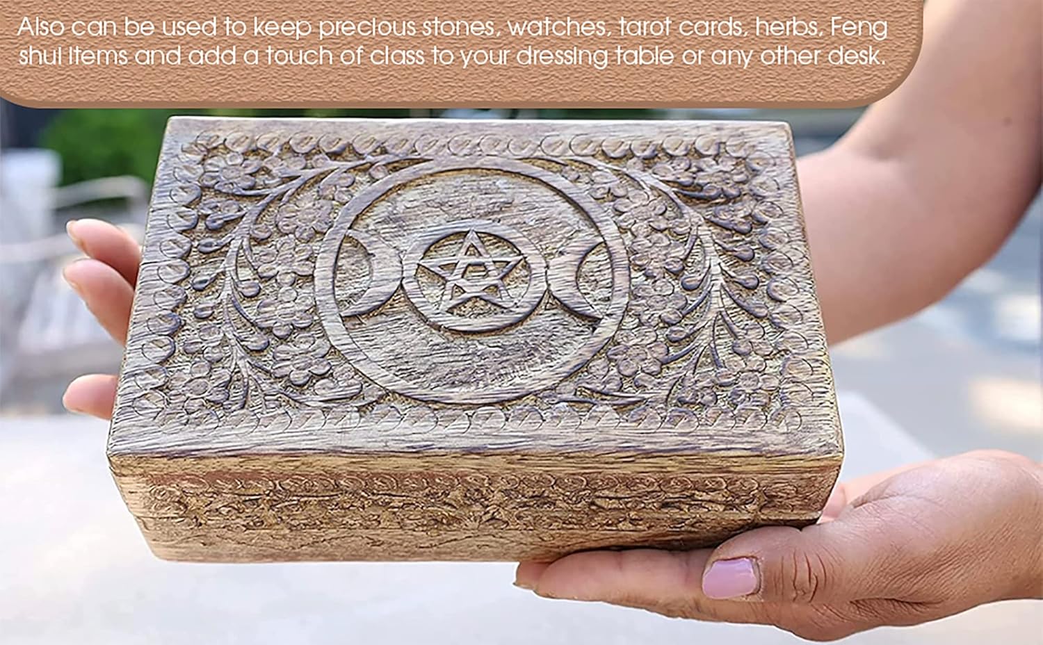 DharmaObjects Triple Moon Hand Carved Jewelry Trinket Keepsake Wooden Storage Box (Purple, Large)