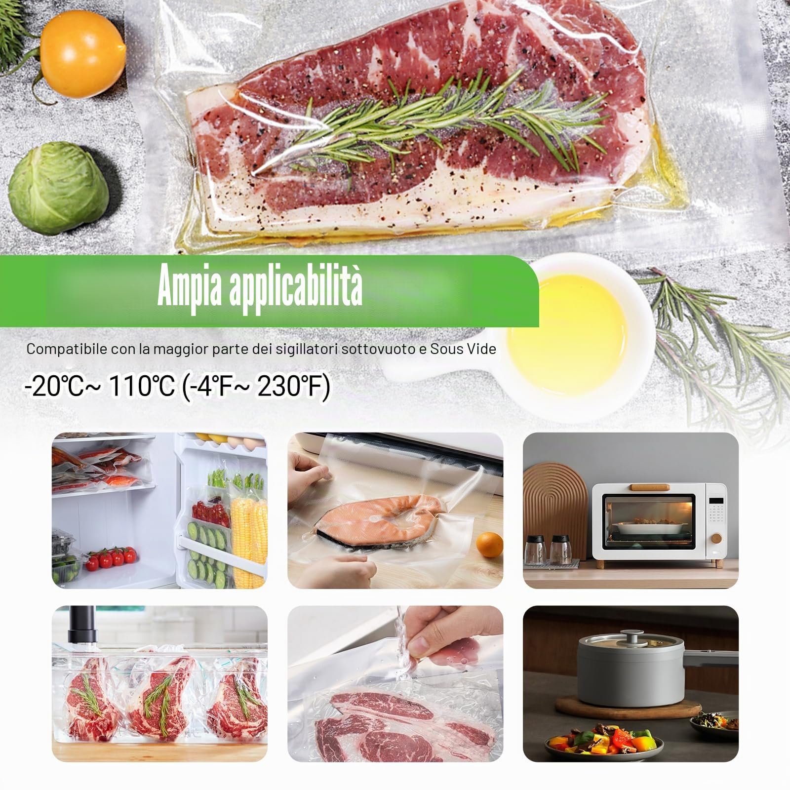 100 Buste Sacchetti Sottovuoto Alimenti 30x40 cm, Buste sottovuoto Alimenti Senza BPA Approvati Dalla FDA per Macchina Sottovuoto e Cottura Sous Vide, Buste Per Sottovuoto