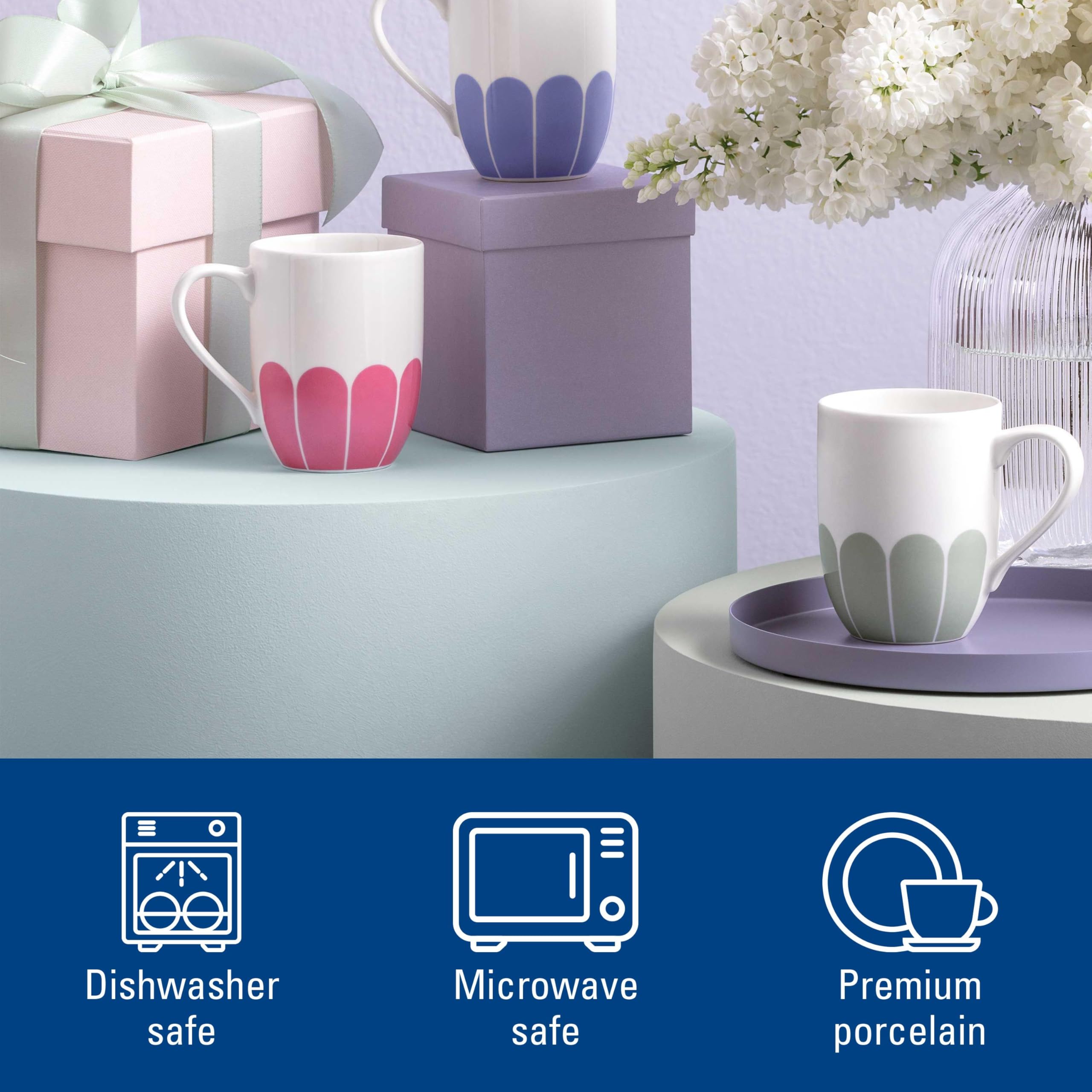Villeroy & Boch - Fleur cassis kubek z uchem różowy, nadaje się do zmywarki i mikrofalówki, kubek do kawy i gorących napojów, filiżanka herbaty, kubek kawy, filiżanka kawy, porcelana Premium