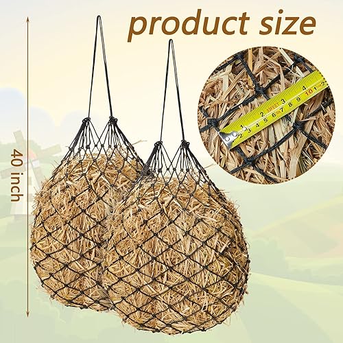 Fabbay 4 Pcs Slow Feed Hay Net Feeder Hay Bag for Horses Slow Feeder 40 Inch Length with 2 Inch Holes Hanging Horse Feed Net for Goat Cattle Equine Stalls Barn Supplies(Red)(Black)