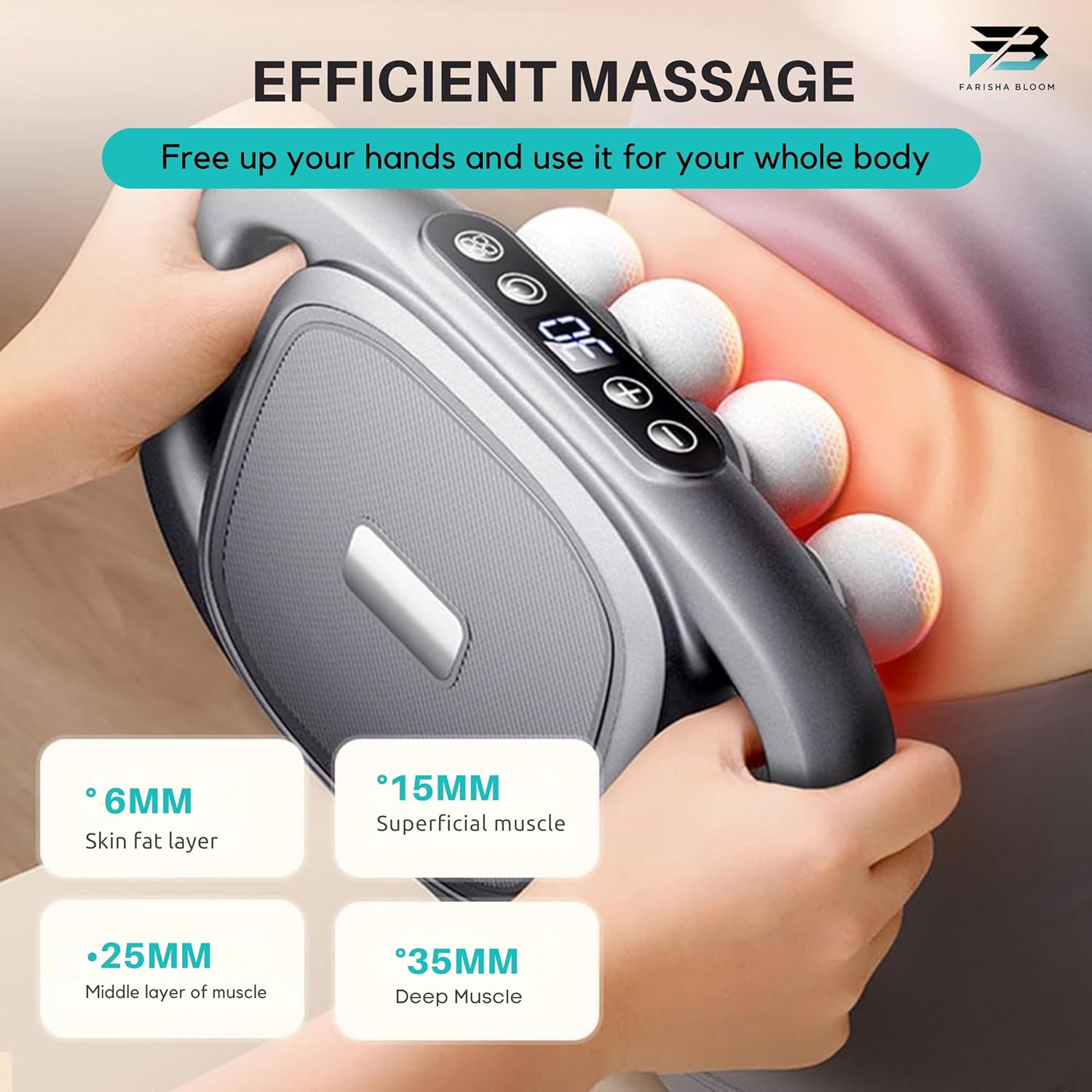 16-Head Deep Tissue Massage Gun – Professional Percussion Massager with 30 Intensities & Quiet Motor | Portable Muscle Massager for Pain Relief, Neck, Back, Shoulders & Legs (Black)
