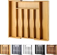 oridom Expandable Bamboo Kitchen Drawer Organizer - Adjustable Cutlery Tray for Flatware, Utensils & Silverware (Natural)