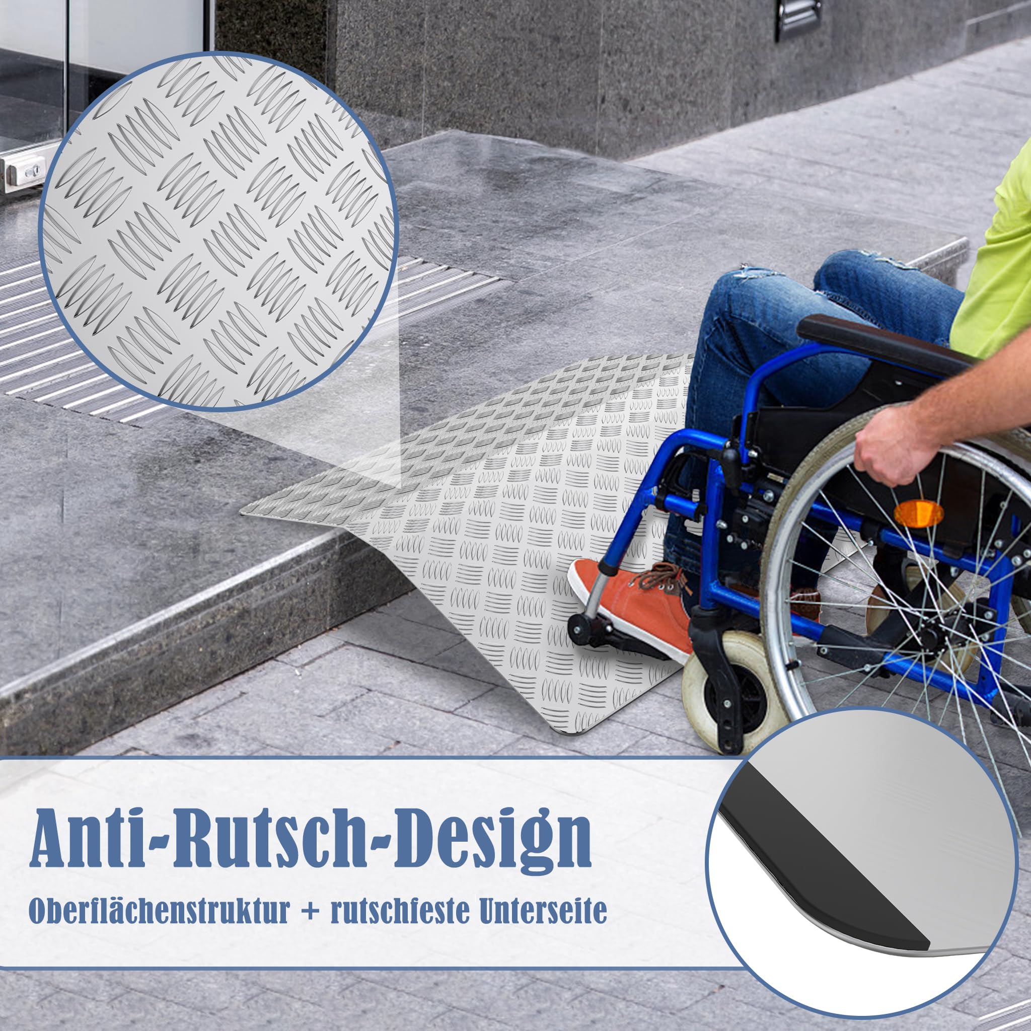 FIVMEN Rampa para silla de ruedas de aluminio, rampa de umbral de puerta, rampa para silla de ruedas, capacidad de carga 270 kg, rampa de umbral de puerta, bordillo, altura 10 cm, ancho 100 cm