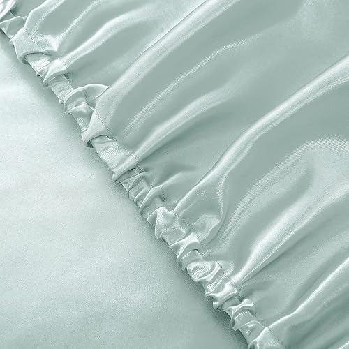 Miniatura 8 de Vonty Juego de sábanas de satén suaves y sedosas tamaño Queen, 1 sábana bajera de bolsillo profundo + 1 sábana encimera + 2 fundas de almohada