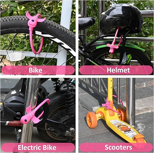 Miniatura 5 de Candado de cable para bicicleta con llaves, cerradura de cable cubierta de silicona para niños, cerradura de dibujos animados, cerradura de 2 pies