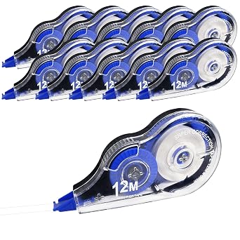 12-Pack Correction Tape - Easy-to-Use Applicator, 39 Feet Each, Correct Tape Roller for Marking, Crafting, Scrapbooking, Note Taking, Office and School Supplies Black