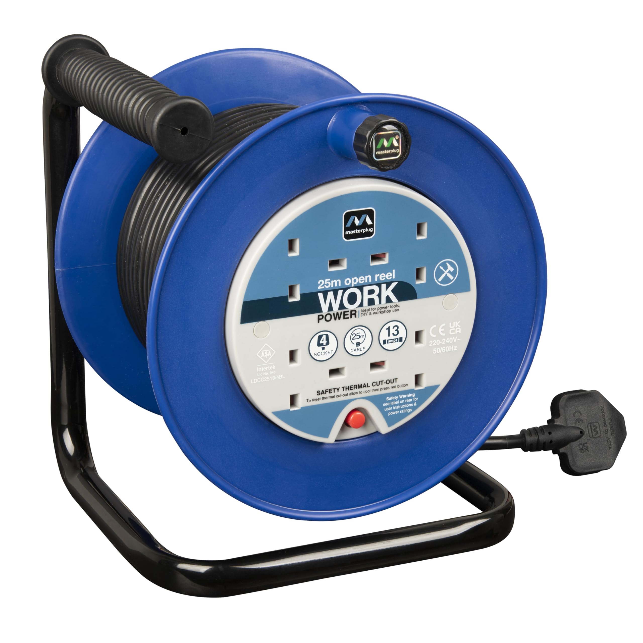 Masterplug, 25 Meter Cable Reel, Extension Lead - 4 socket