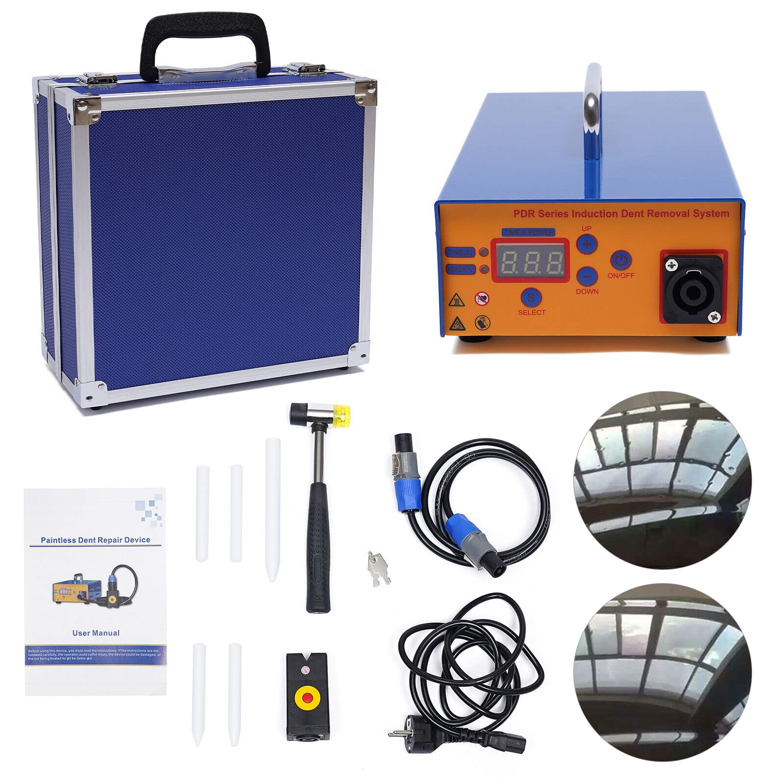 Ensemble d’outils de réparation de bosses pour voiture, kit de débosselage sans peinture, boîte à outils de réparation électromagnétique sans peinture, machine à induction chauffante pour