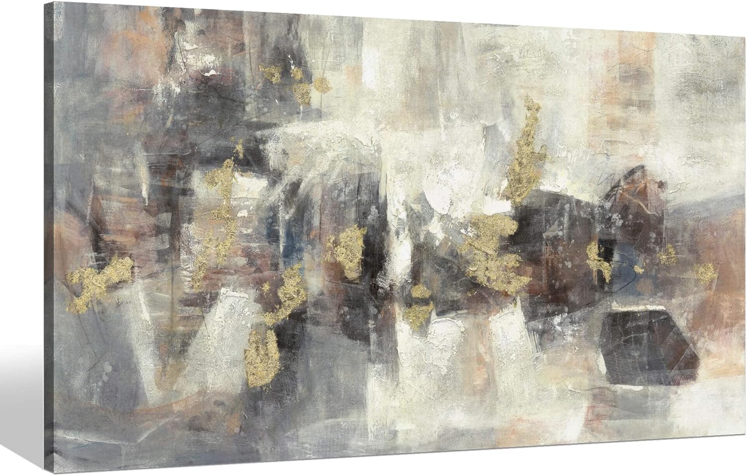 Sea Whisper Grey Abstract Canvas Wall Art: Bedroom Modern Heavy Texture Painting Gold Foils Picture Colorful Artwork for Living Room Decor(20x40) Gold 40''x20''