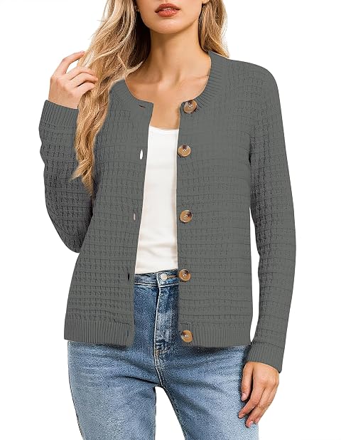 Urban CoCo Womens Long Sleeve Cardigan Sweater Button Down Open Front Knit Sweaters Jacket Outfits