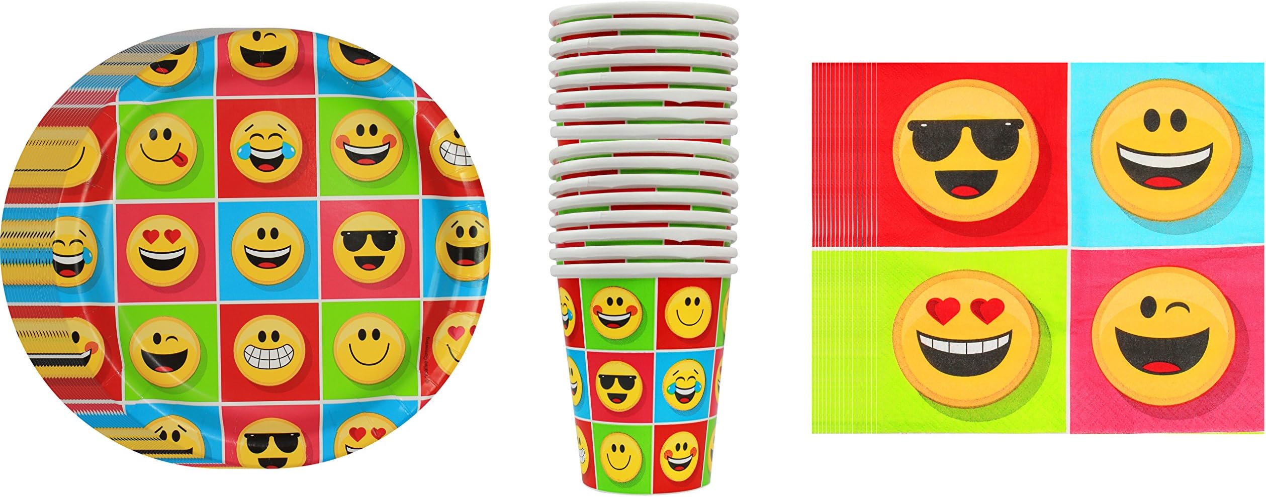 Emoji Face Party Pack ~ 48 CT Dinner Plates, Dinner Napkins, & Cups