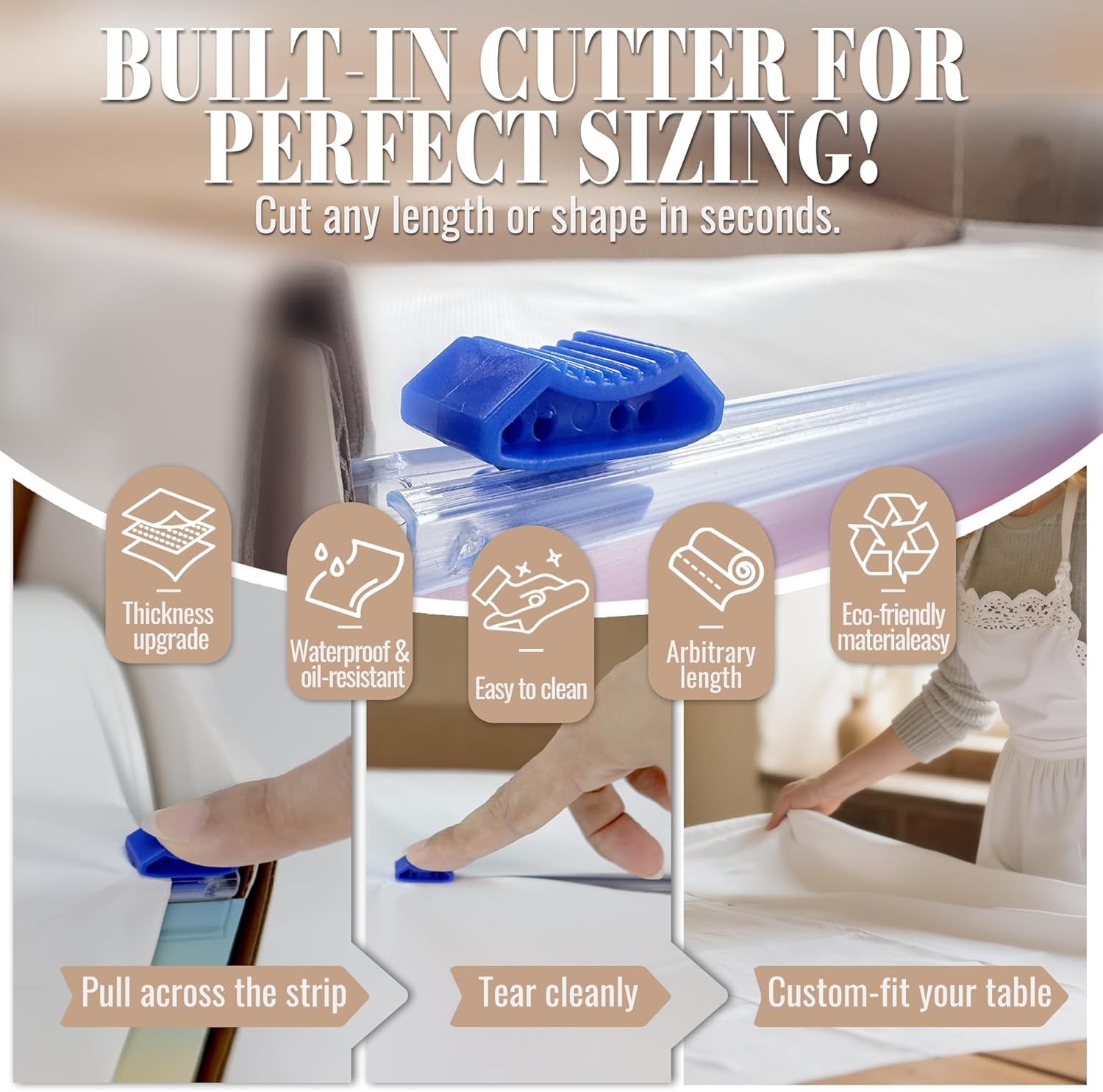 Plastic Table Cover Roll, White Disposable Tablecloth 54IN X 300FT with Slide-Cutter Box for Rectangle and Round Tables, Waterproof PEVA Table Cloth Roll for Picnic, Party, Birthday, Wedding - Image 5