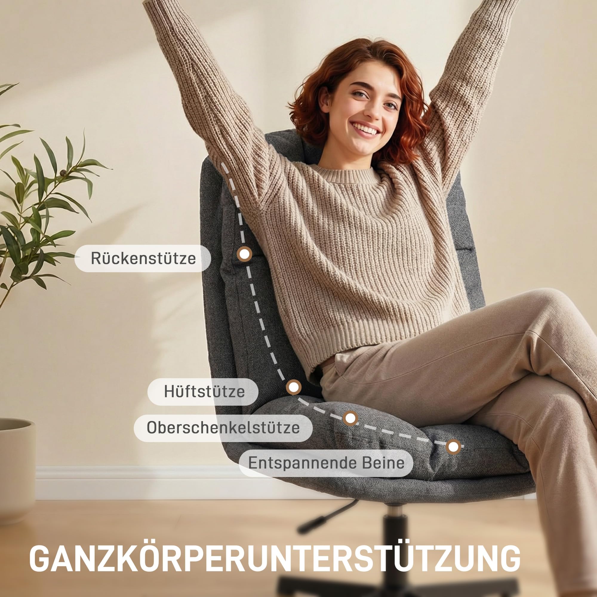 HOMCOM Fotel obrotowy regulowany z szerokim siedziskiem ciemny szary | Fotel wypoczynkowy do salonu, tapicerowane krzesło z metalowymi nogami, fotel do czytania z wyglądem lnu