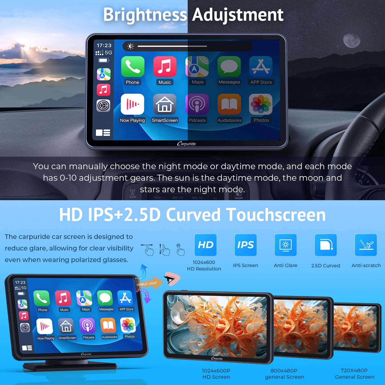 Carpuride C3 Wireless Carplay & Android Auto, draagbaar, 17,8 cm (7 inch), HD-touchscreen, stereo-ontvanger met AirPlay Link spiegel, bluetooth, navigatie, Siri, FM/AUX