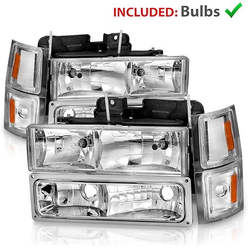 AmeriLite Clear Replacement Headlights Parking Turn Signal Sets For 94-98 Chevy Fullsize - Passenger and Driver Side
