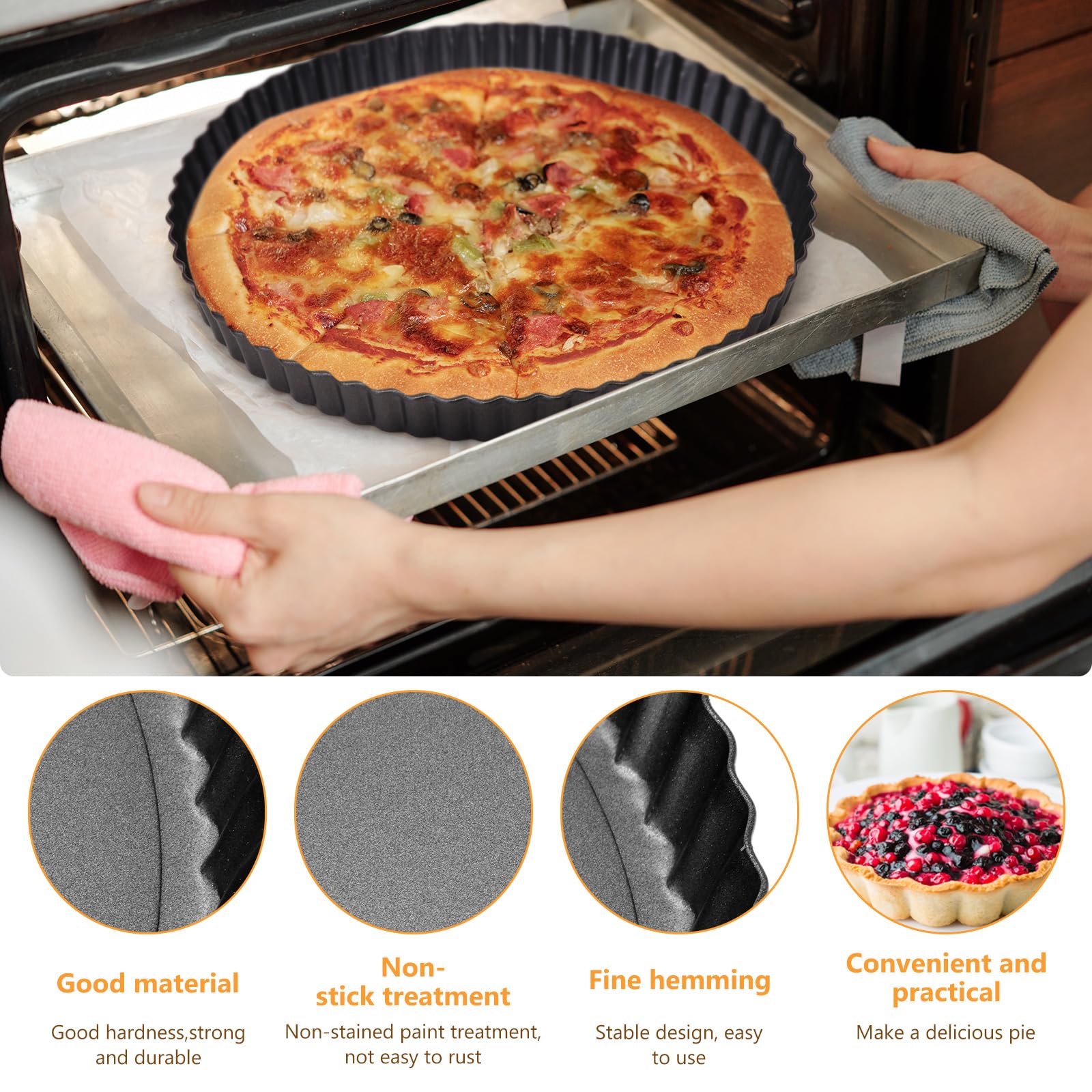 Layhit 34 moldes para tartas de 9.5 pulgadas, 3 pulgadas, 4 pulgadas, mini moldes para tartas para hornear, molde inferior extraíble, moldes antiadherentes para tartas de huevo, sartén profunda de