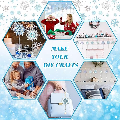 Miniatura 5 de Chitidr 8 piezas de adornos de pintura de diamantes de invierno 5D DIY copos de nieve arte de diamantes campanas de viento copo de nieve colgantes