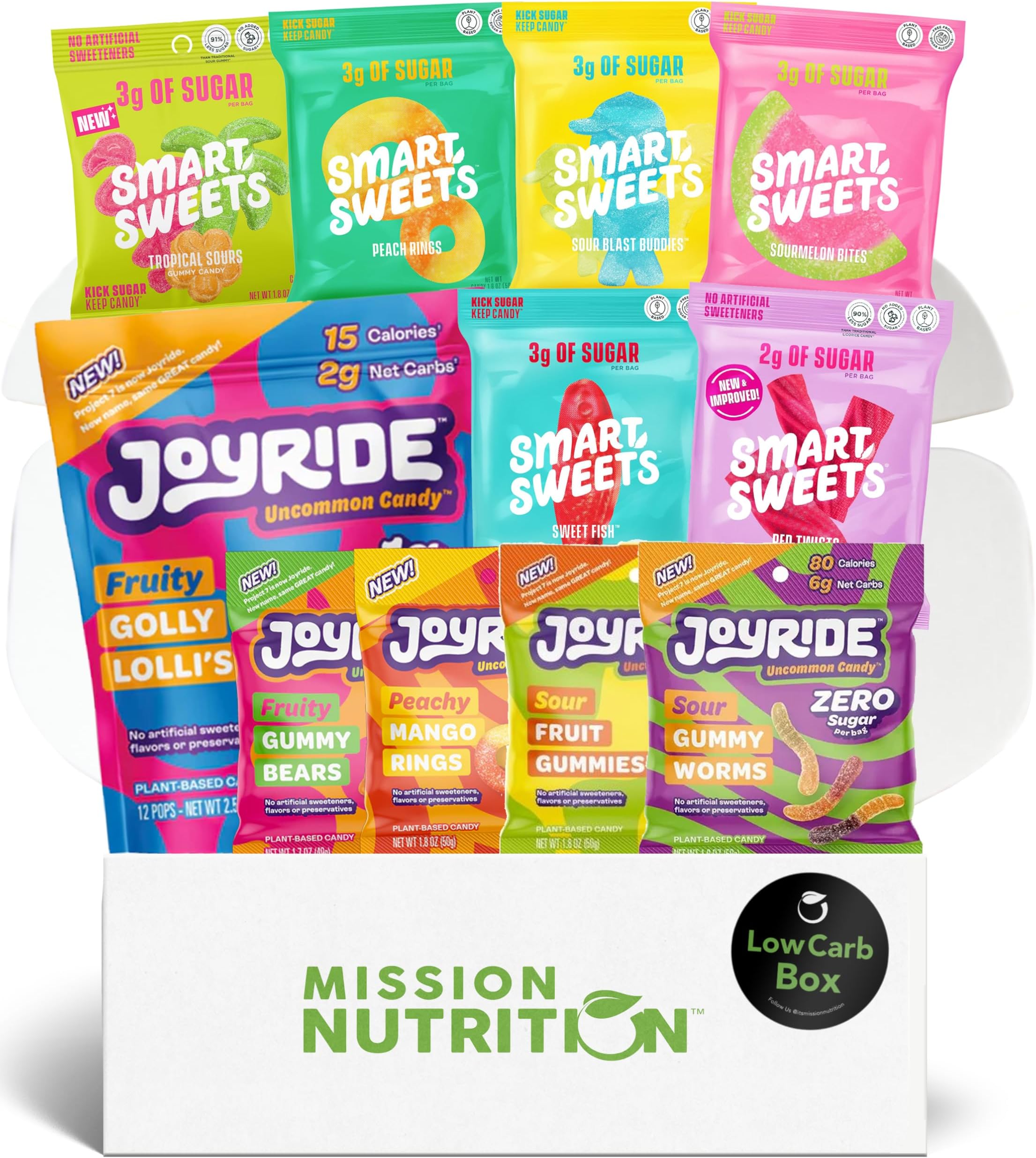 SmartSweets, Joyride Project 7 Low Sugar Candy Variety Box - Low Calorie, High Fiber, Low Carb Gummies and Lollipops