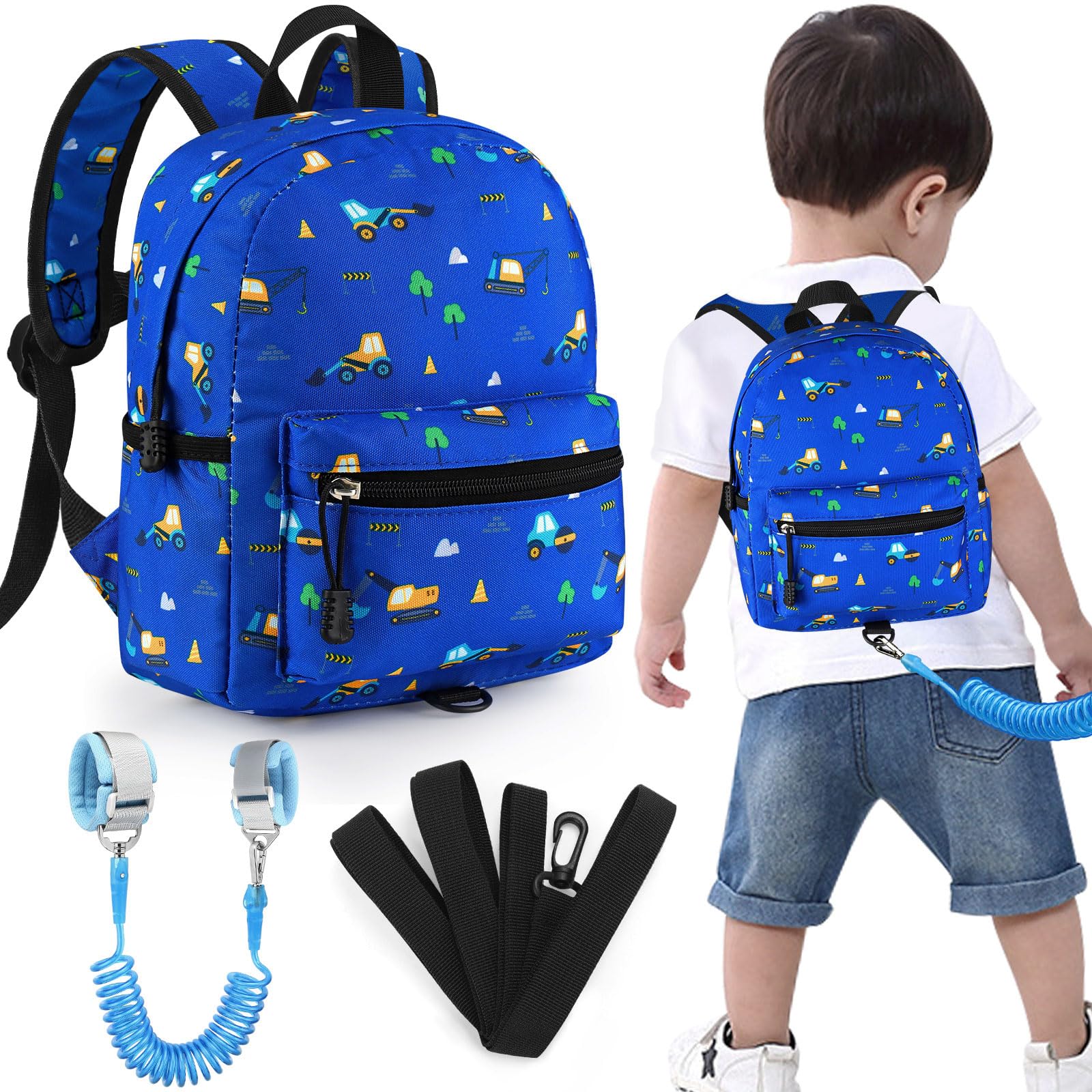 Accmor Correa de mochila para niños pequeños, mini mochila para niños con muñequera antipérdida, bonita correa para niños, arnés para caminar para viajes al aire libre, mochila de excavadora pequeña