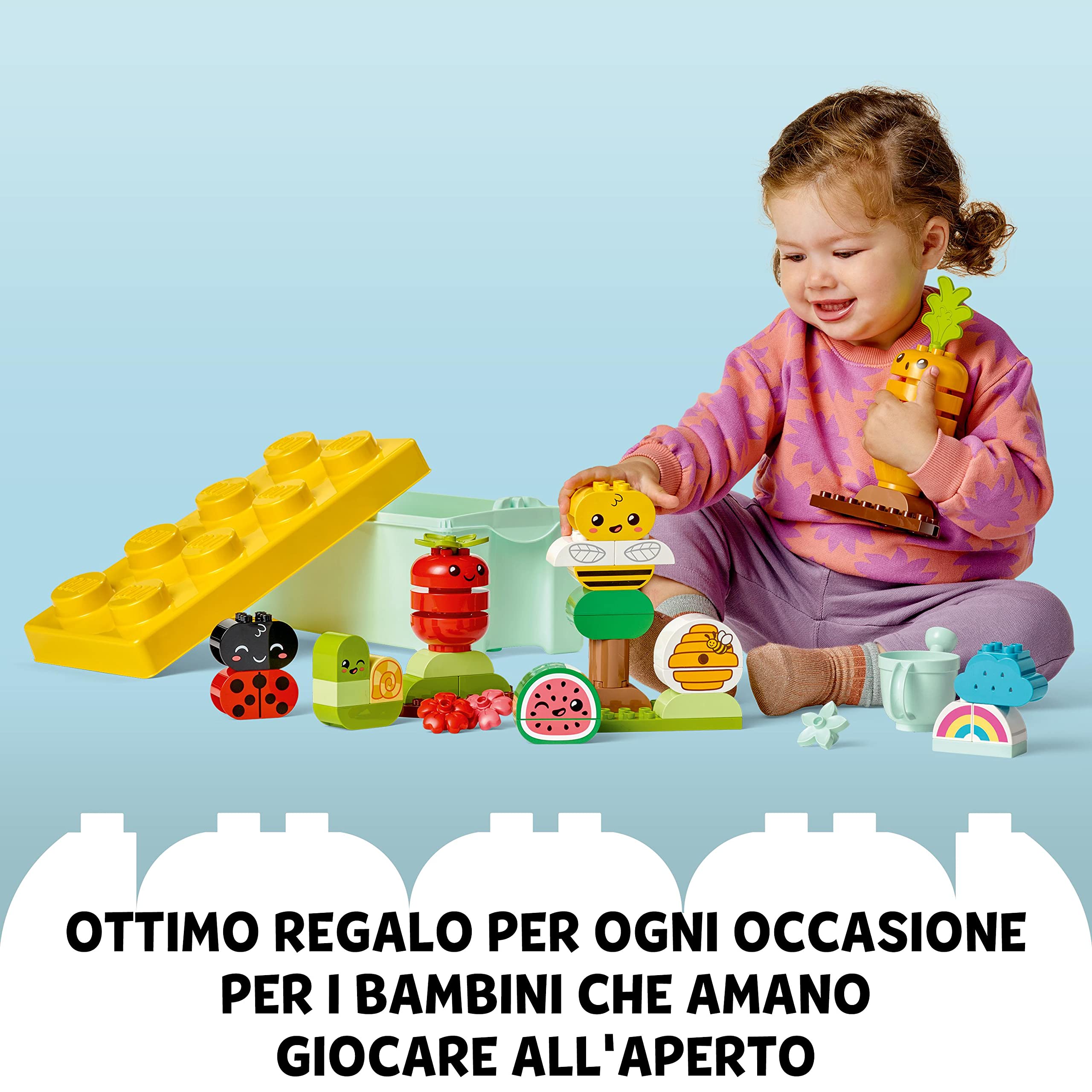 LEGO 10984 DUPLO My First Giardino Biologico, Giochi Educativi e Impilabili per Neonati e Bambini da 1,5 Anni in su, con Coccinella, Ape, Frutta e Verdura