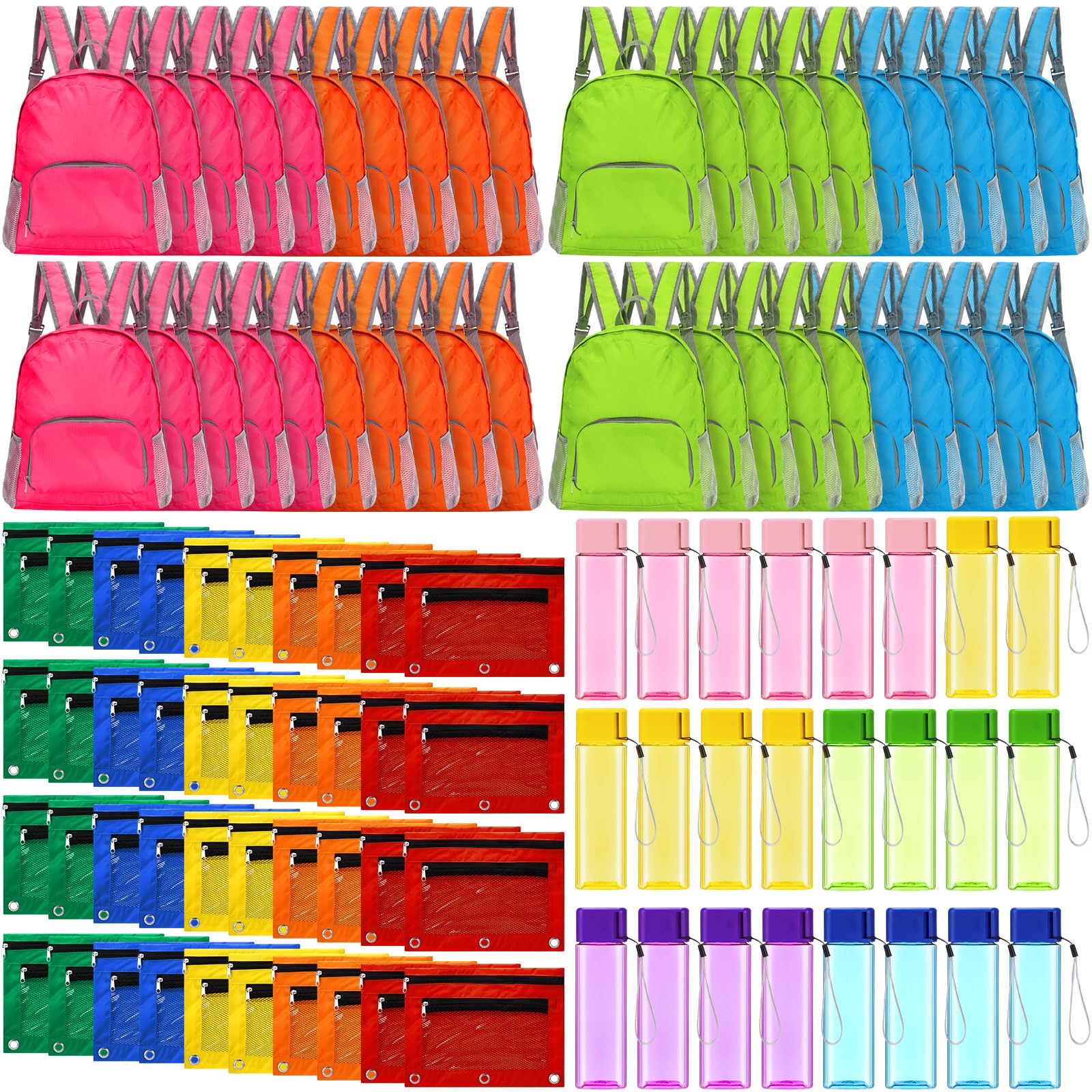 48 Sets Schulbedarf: 48 Rucksäcke, 48 Wasserflaschen, 48 Federmäppchen, Großschüler, Rucksack, Spenden-Set für Schule, Klassenzimmer, Studenten