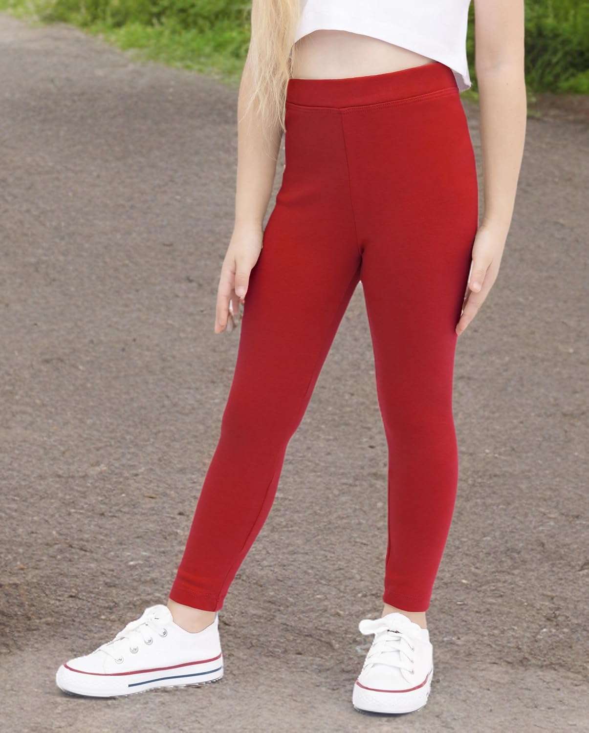 Lilax Girls' Basic Solid Full Length Cotton Soft Leggings - Image 6