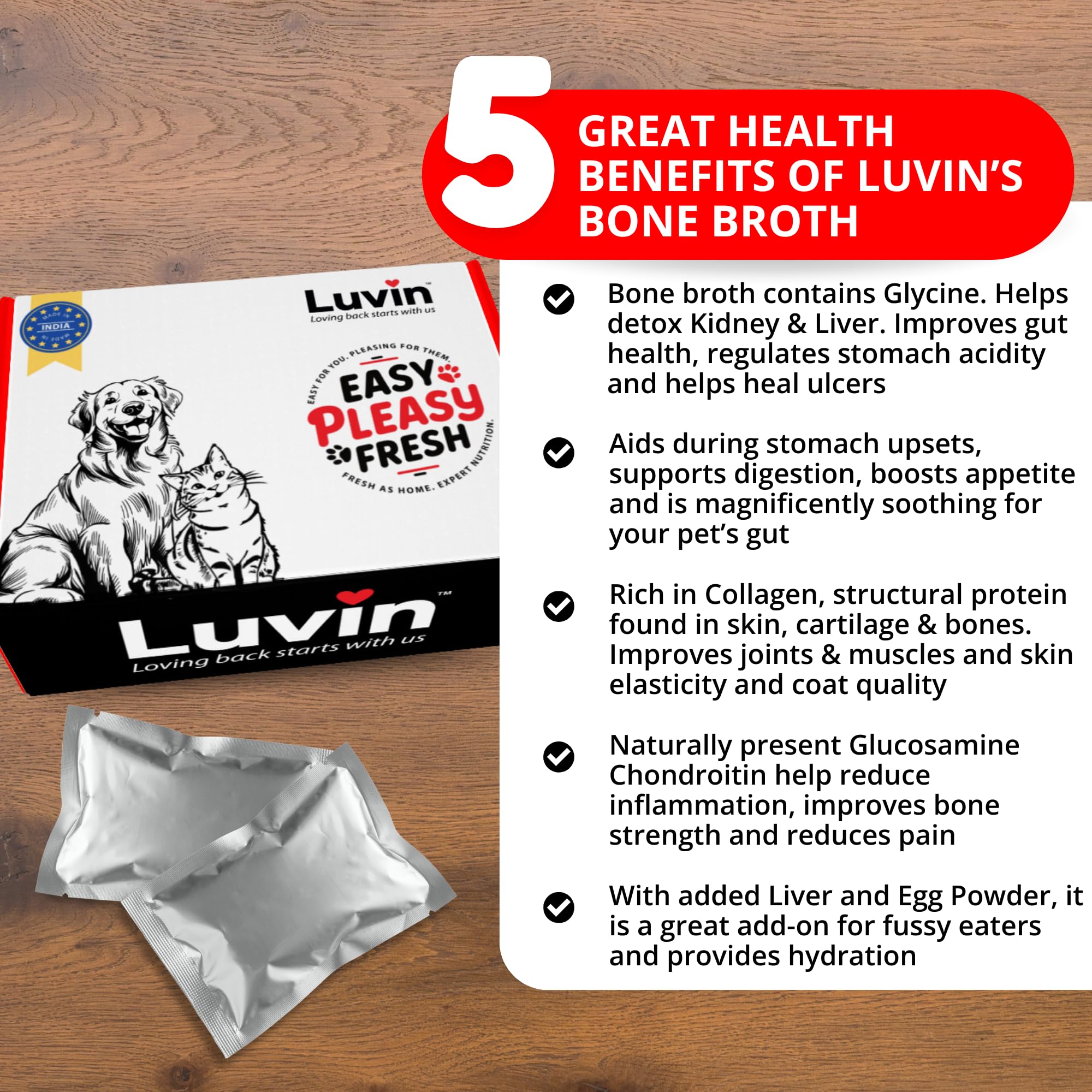 Luvin Chicken Bone Broth for Dogs - 80ml (Pack of 6) | No Added Colors, Flavors or Preservatives | Human Grade | Dog Wet Food Topper 2
