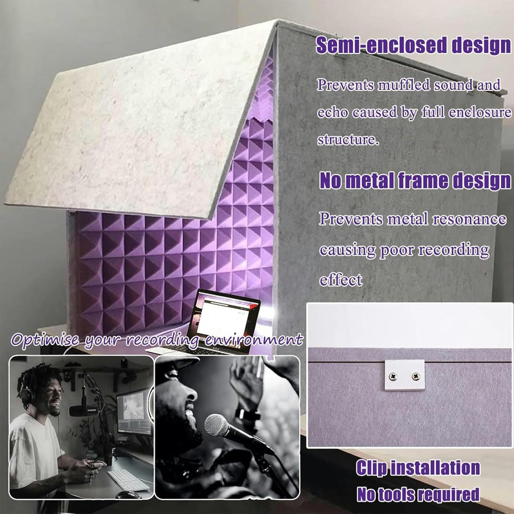 Cabina vocal insonorizada, escudo de aislamiento de grabación portátil, carcasa de micrófono para estudio en casa, reducción de ruido profesional, fácil configuración, ideal para músicos