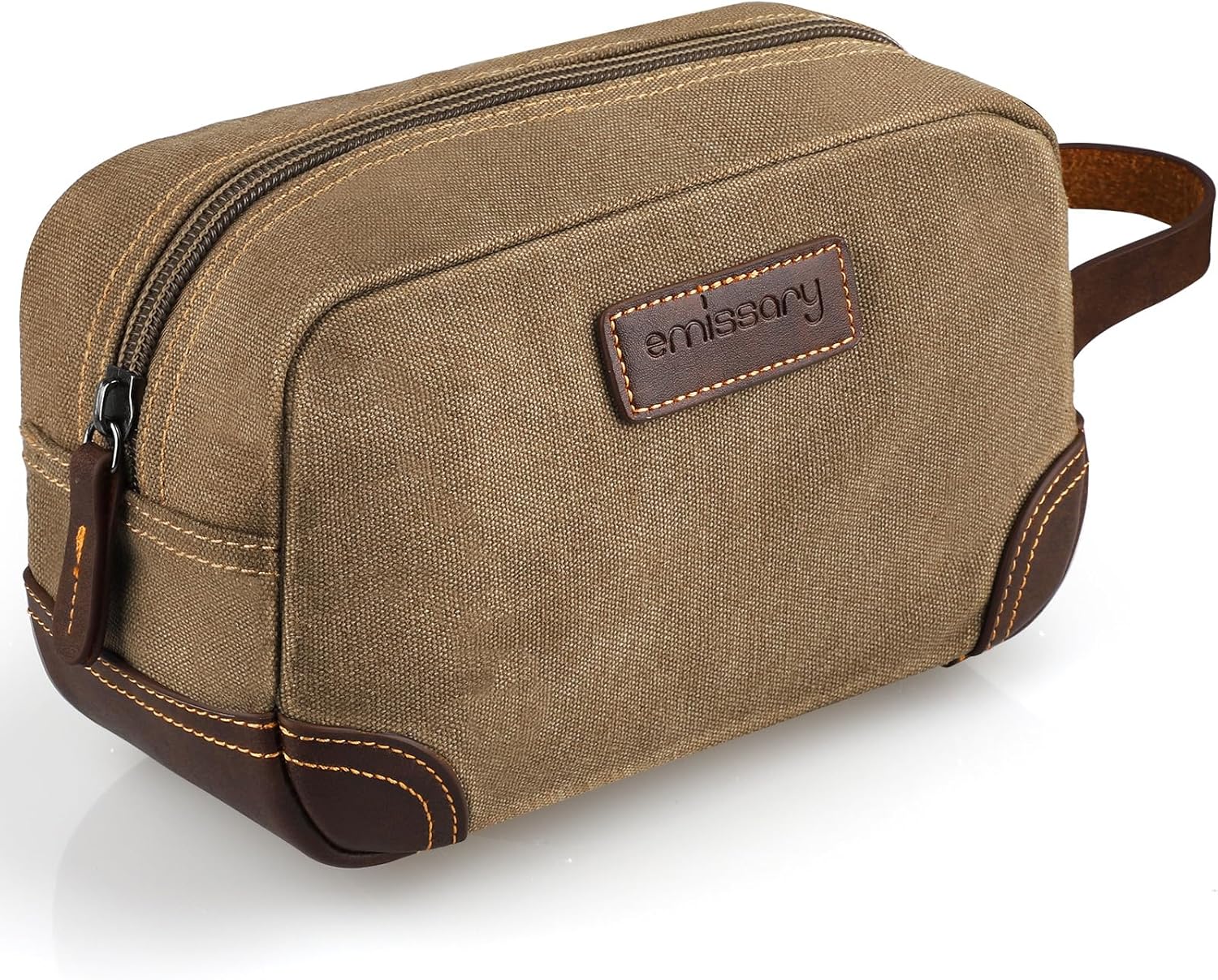 Emissary Men's Leather and Canvas Travel Toiletry Bag, Dopp Kit, Travel Bathroom Bag, Shaving Kit, Small Bags for Travel Accessories (Brown)