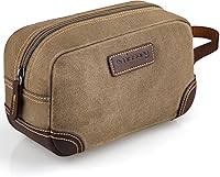 Vista 13 de emissary Bolsa de Aseo para Hombres de Cuero y Lona Neceser de Viaje Kit Dopp para Hombres Bolsa de Afeitar para Accesorios de Viaje, Café, L
