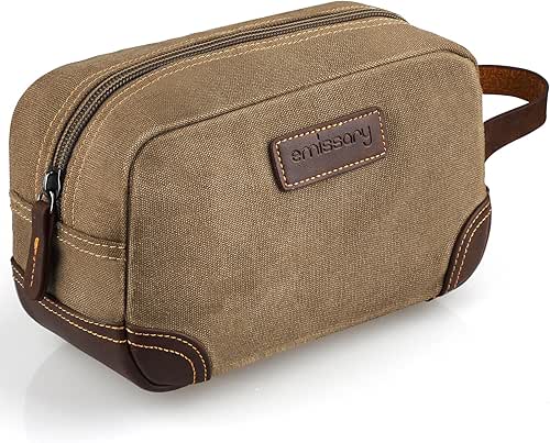 Emissary Men's Leather and Canvas Travel Toiletry Bag, Dopp Kit,