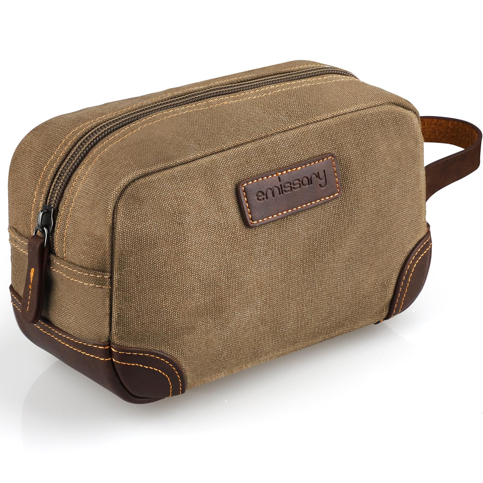 emissary Men's Toiletry Bag Leather and Canvas Travel Toiletry Bag Dopp Kit for Men Shaving Bag for Travel Accessories, Brown, Men's Toiletry Bag