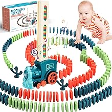 UCAMP Domino Automatic Train, 200 Pieces Domino Blocks, Automatic Laying Train with Lights and Music, for Children 3-8 Years Construction and Stacking, Christmas/Birthday Gift