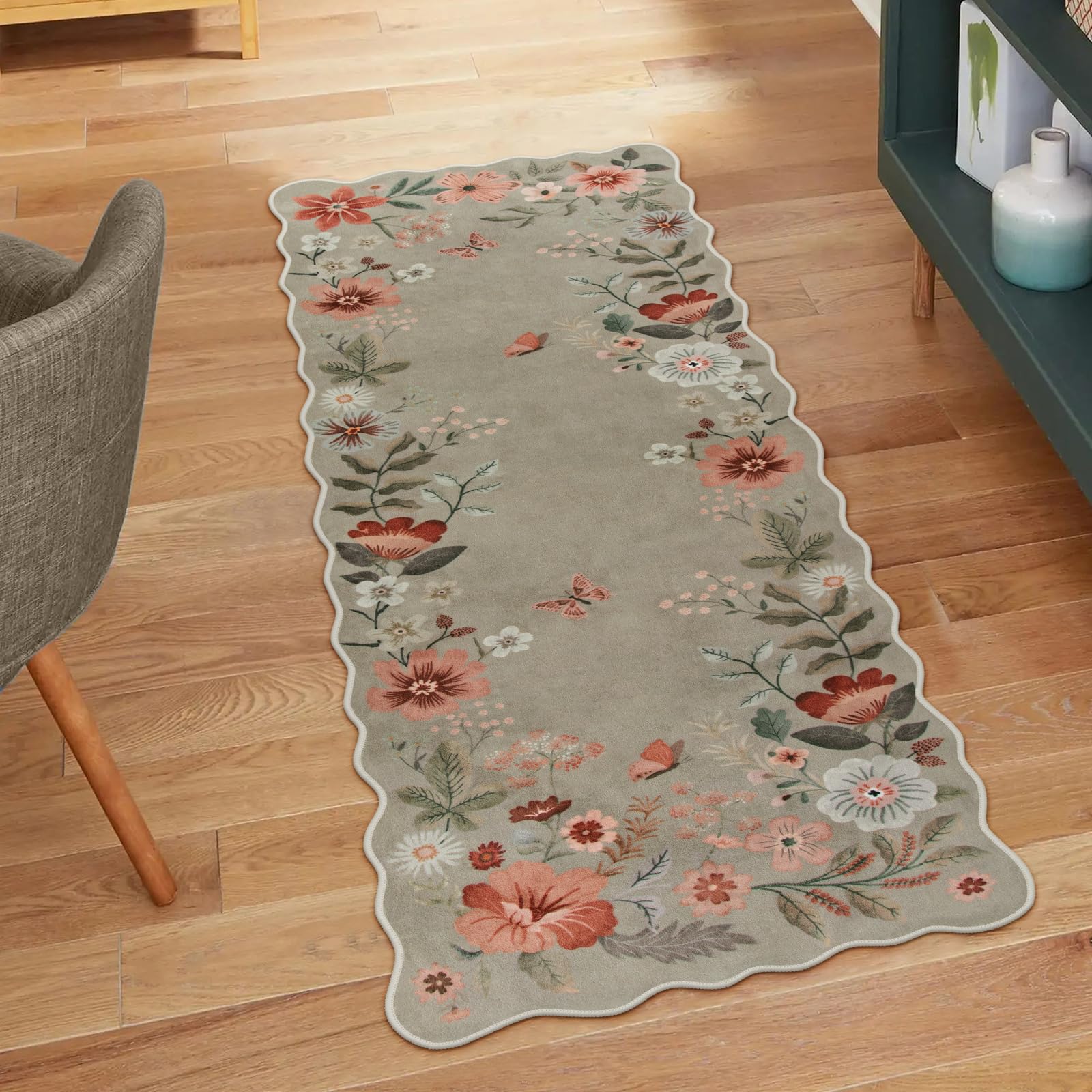 Lahome Floral Entryway Rug, 2x4 Washable Fall Kitchen Rug Ultra-Thin, Soft Non-Slip Door Mat Indoor Entrance Stain Resistant Boho Small Low-Pile Throw