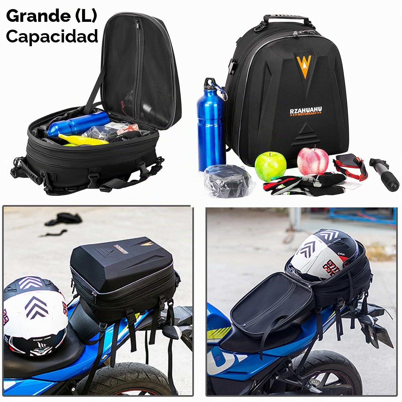 UBORSE Bolsa Asiento Moto Maleta Motocicleta Trasera Impermeable Bolsa de Casco Mochila para Moto de plástico ABS, rígida, Capacidad 20-28L, Alforja para Motocicleta Trasero Bolso Equipaje(Negro)