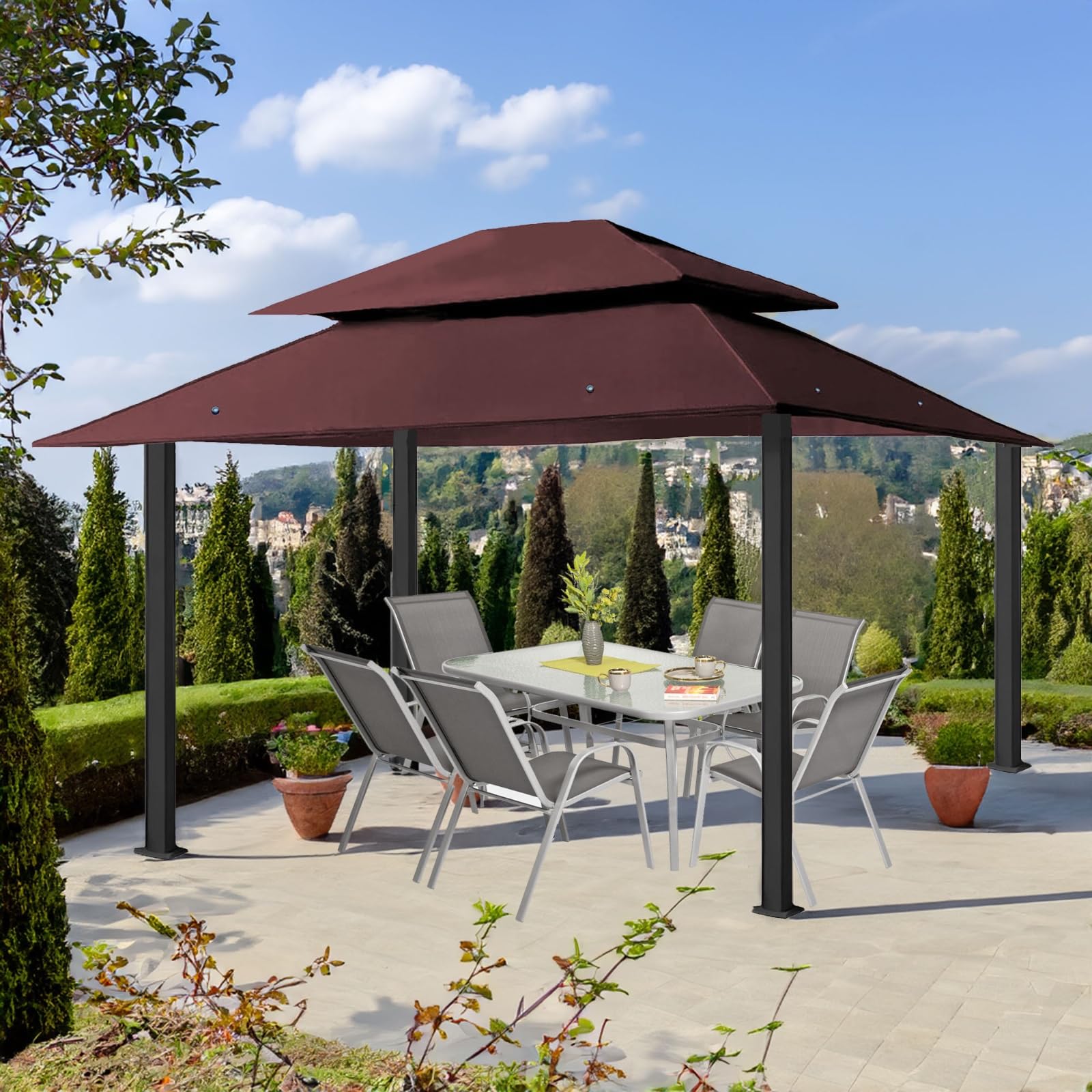 Toit de remplacement pour gazebo, 3 x 4 m, imperméable, matériau : Panama PVC Souple 370 g/m², ultra résistant, modèle 7 (marron)