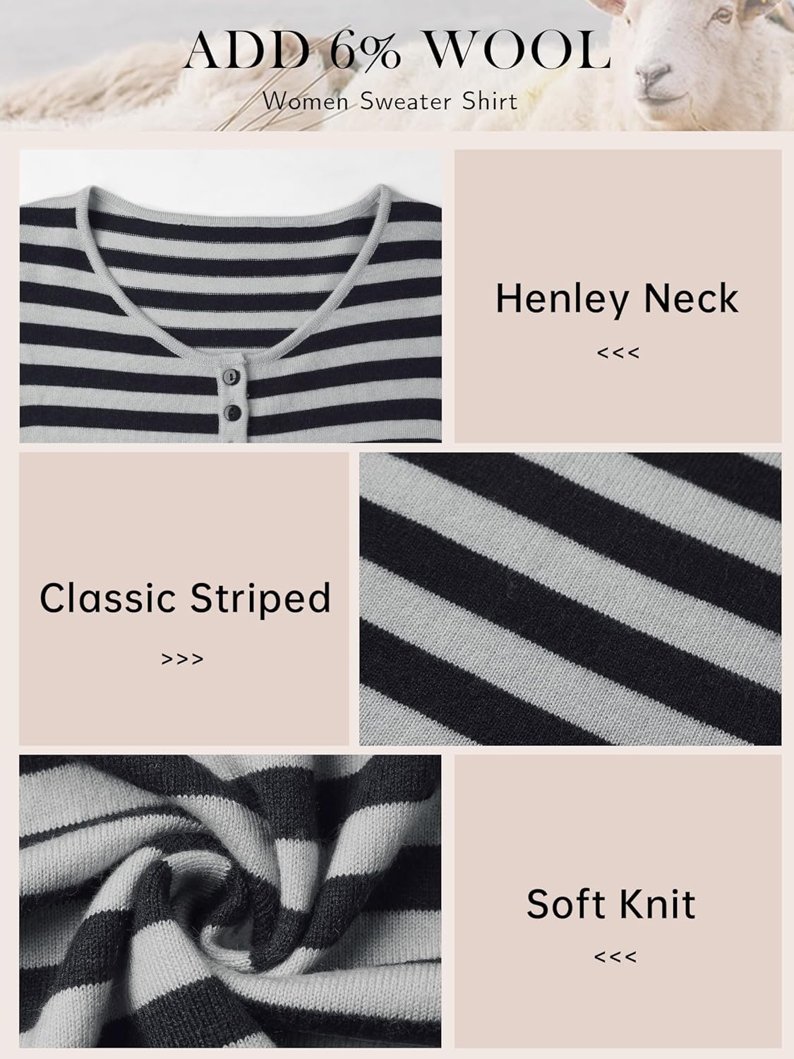 Womens Lightweight Striped Sweater Long Sleeve Round Neck Button Down Henley Knit Pullover Tops Slim Fit Layers - Image 5