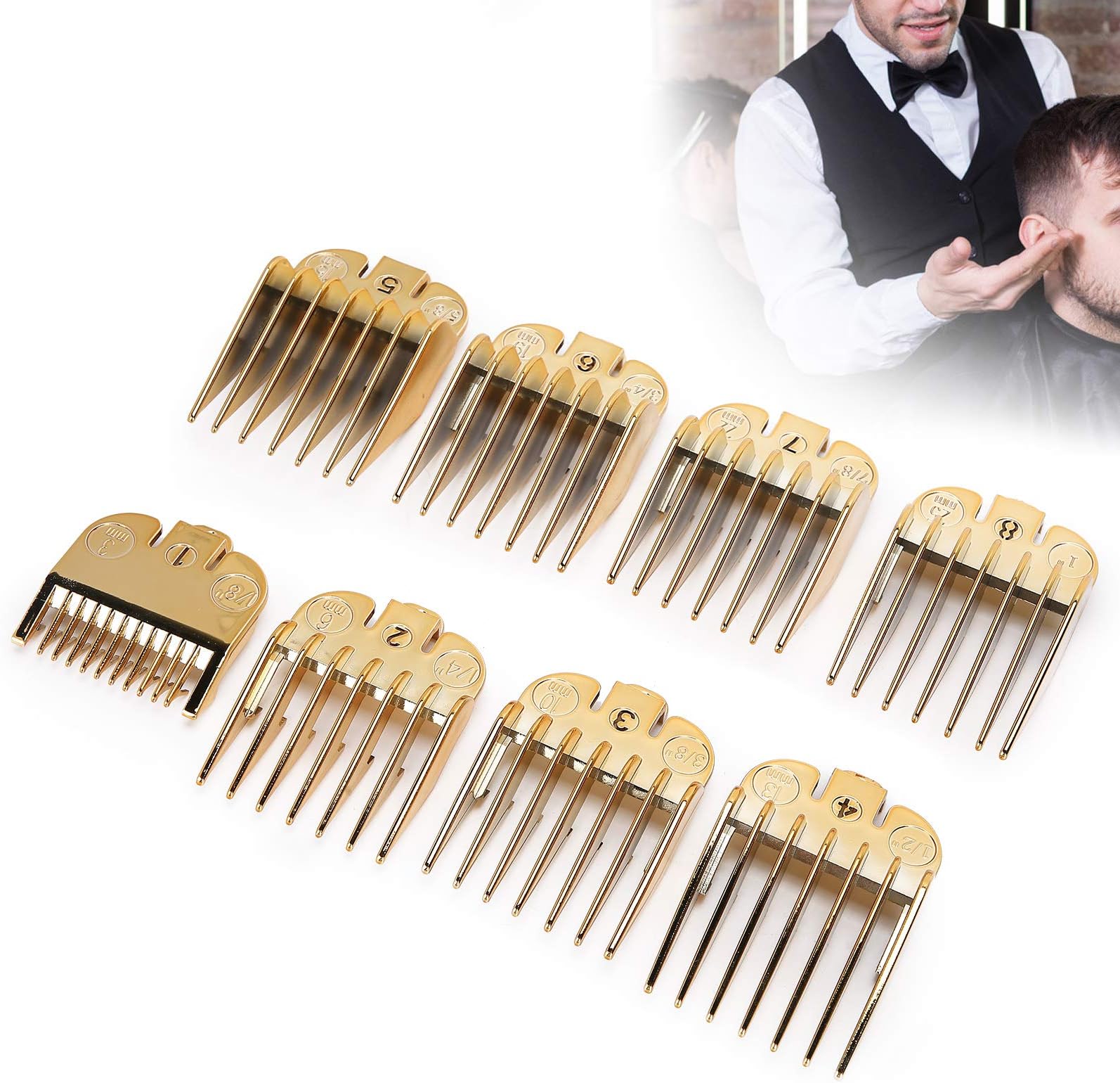 Hair Limit Comb Universal Set, 8 Sizes Guide Comb Set, Professional Premium Cutting Guides Coded Hair Limit Comb Clipper Guide Attachment Set